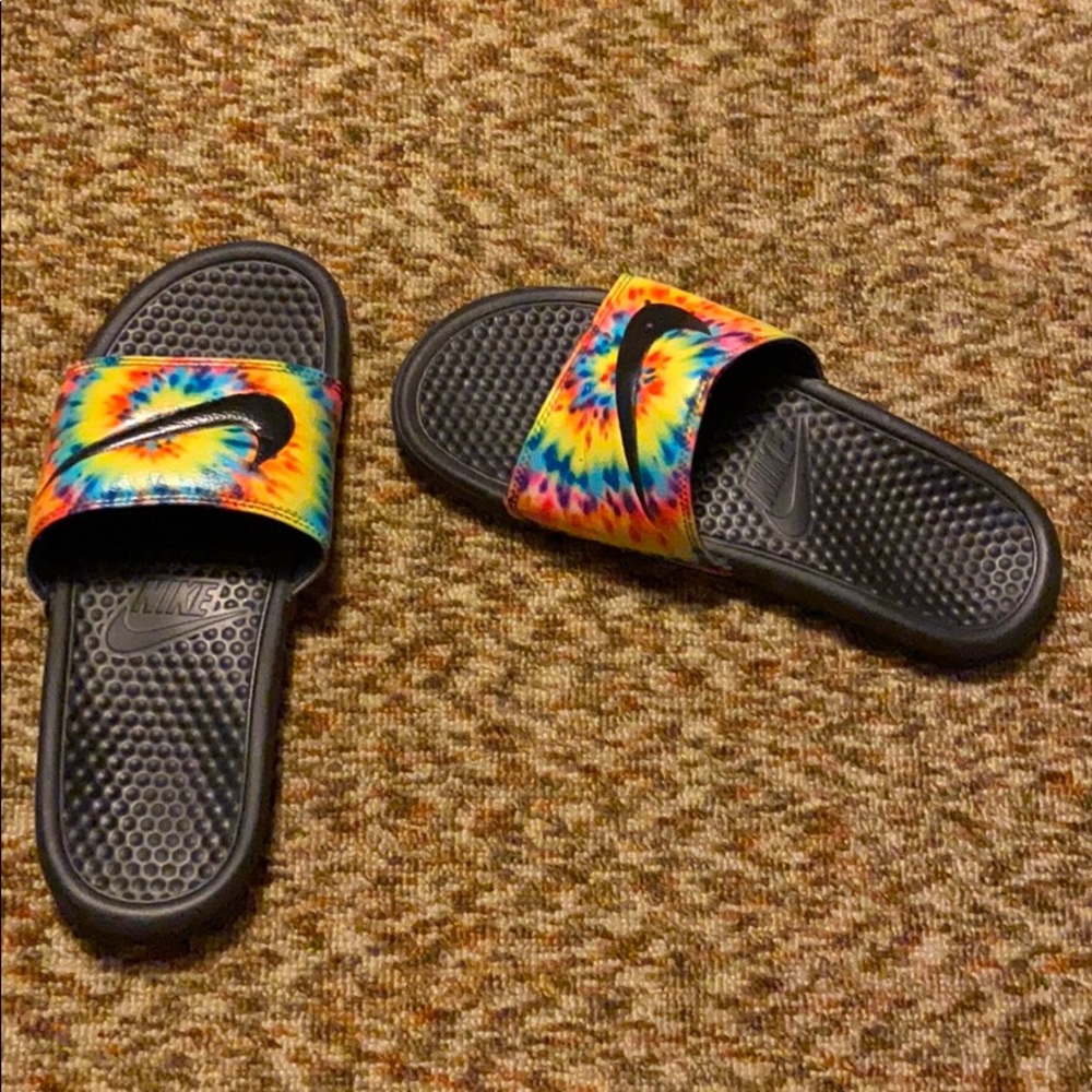 Rainbow Nike slides